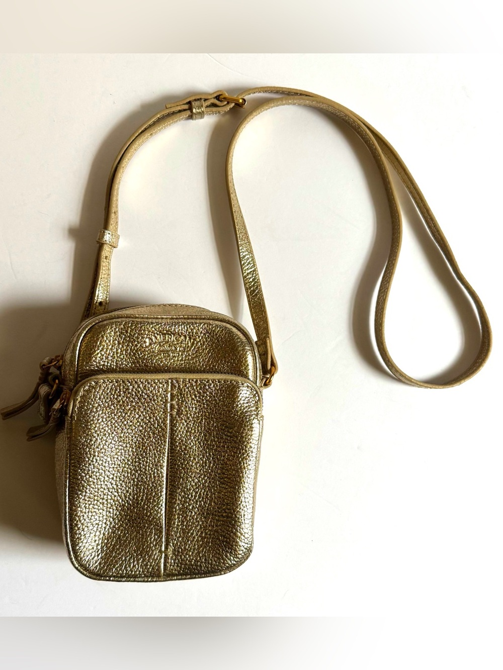 American Leather Co Cleveland Gold Metallic Pebbled Leather Crossbody Bag Purse